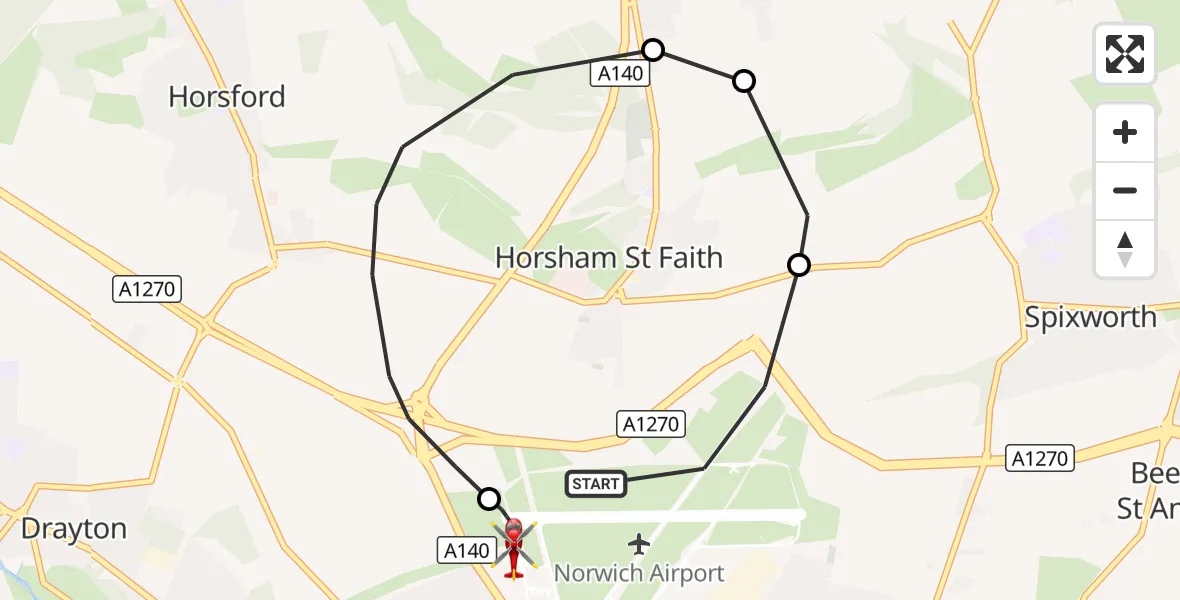 Flight route Air Ambulance Helicopter Norwich Airport - Norwich Airport, 12 October 2026, 14:06