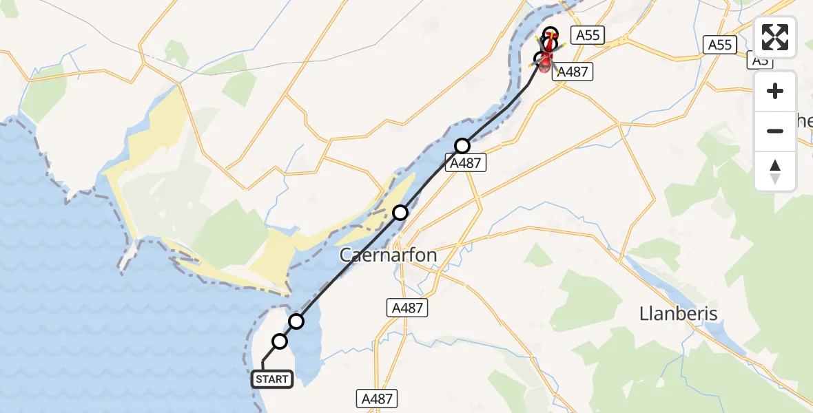 Flight route Air Ambulance Helicopter Caernarfon Airport - Aber Pwll, 12 October 2026, 14:37