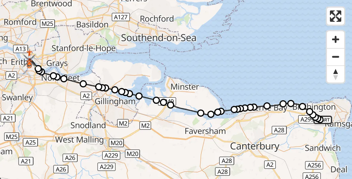 Flight route Coastguard Helicopter Manston Airport - Purfleet-on-Thames, 12 October 2026, 14:48