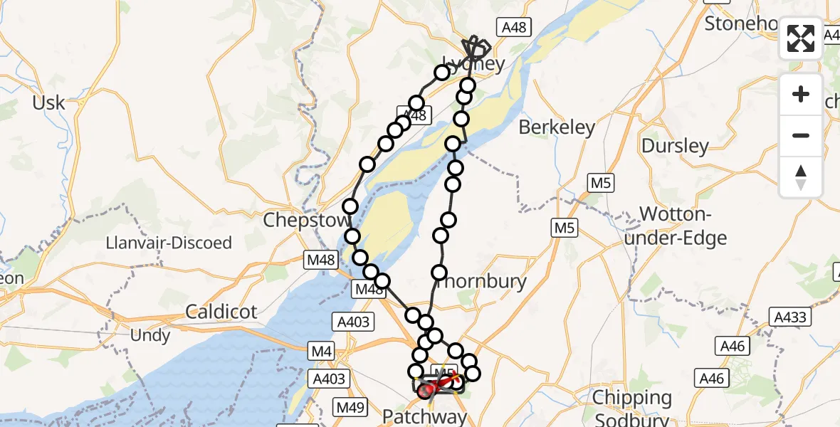 Flight route Air Ambulance Helicopter Almondsbury Helicopter Base - Almondsbury Helicopter Base, 12 October 2026, 15:23