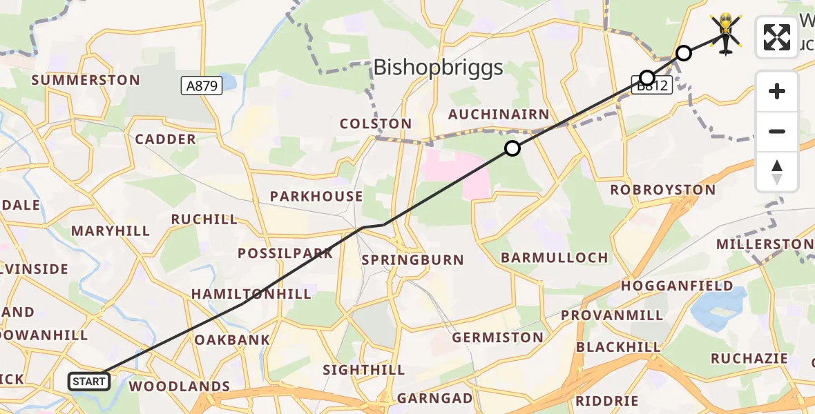 Flight route Police Helicopter Glasgow - Stepps, 12 October 2026, 15:38
