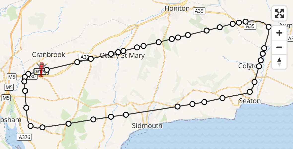 Flight route Air Ambulance Helicopter Exeter International Airport - Exeter International Airport, 12 October 2026, 15:43