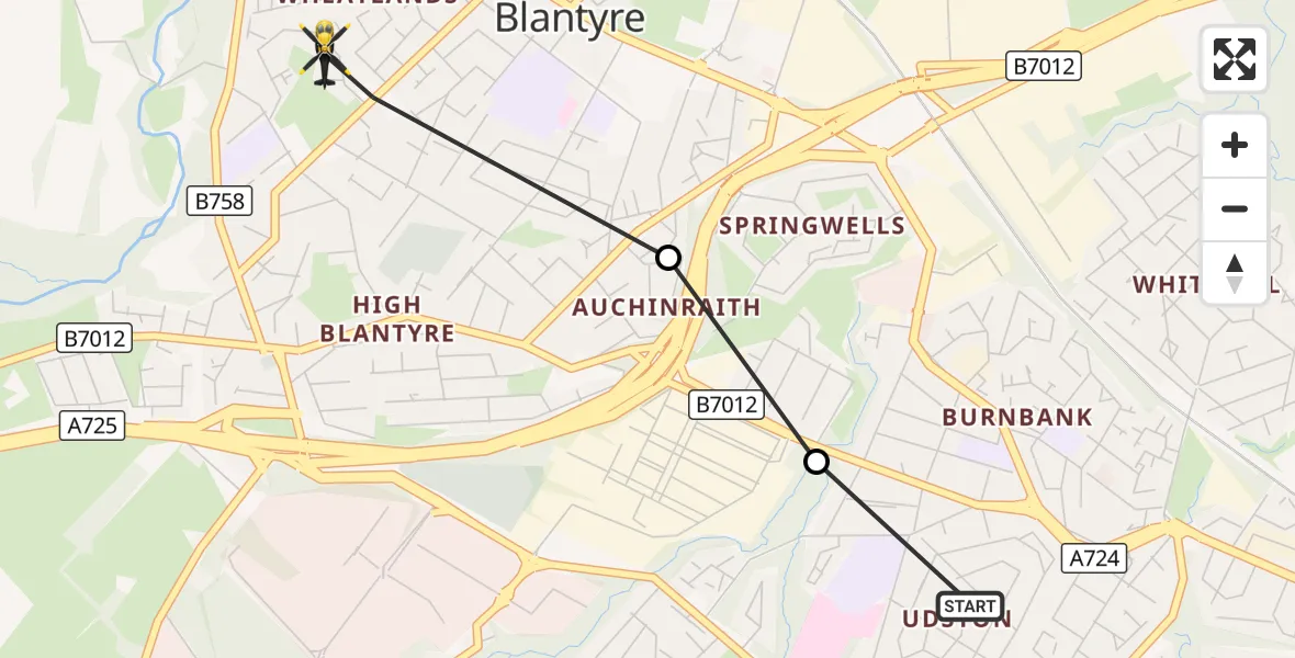 Flight route Police Helicopter Blantyre - Blantyre, 12 October 2026, 16:20
