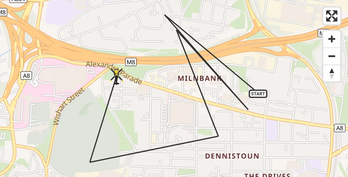 Flight route Police Helicopter Glasgow - Glasgow, 12 October 2026, 16:30
