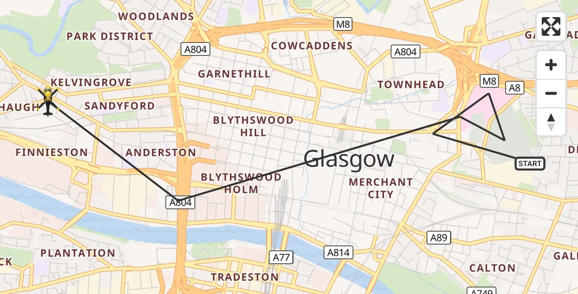 Flight route Police Helicopter Glasgow - Glasgow, 12 October 2026, 16:33