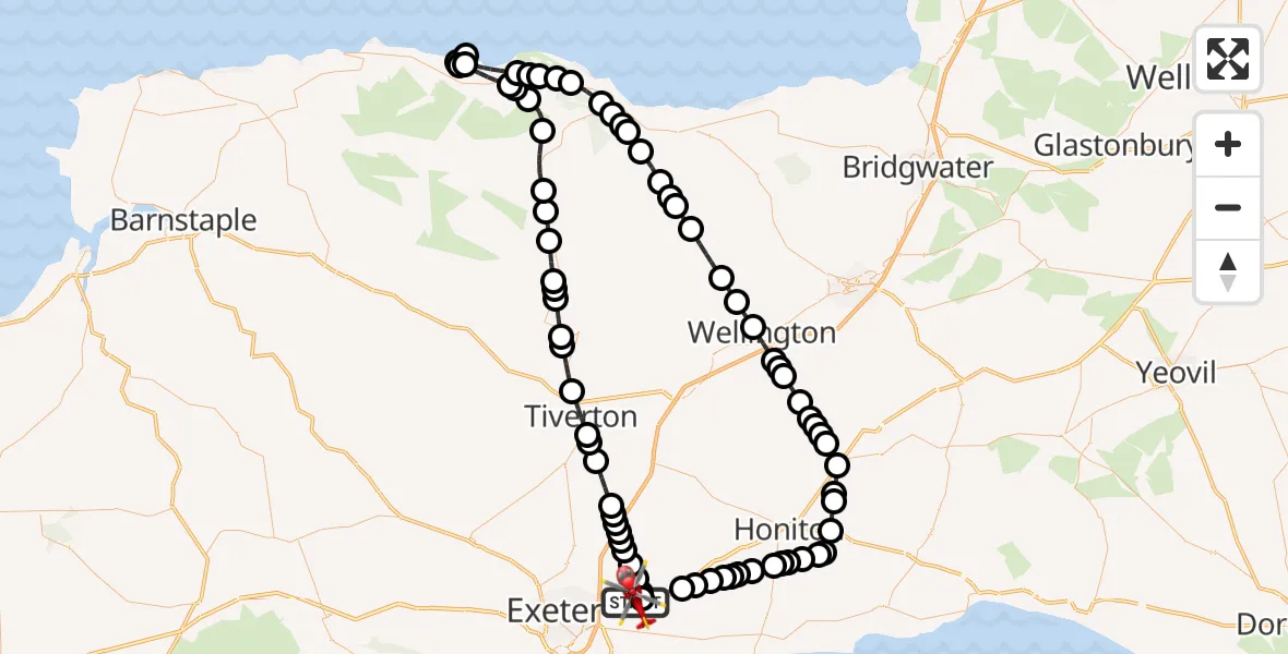 Flight route Air Ambulance Helicopter Exeter International Airport - Exeter International Airport, 12 October 2026, 17:31
