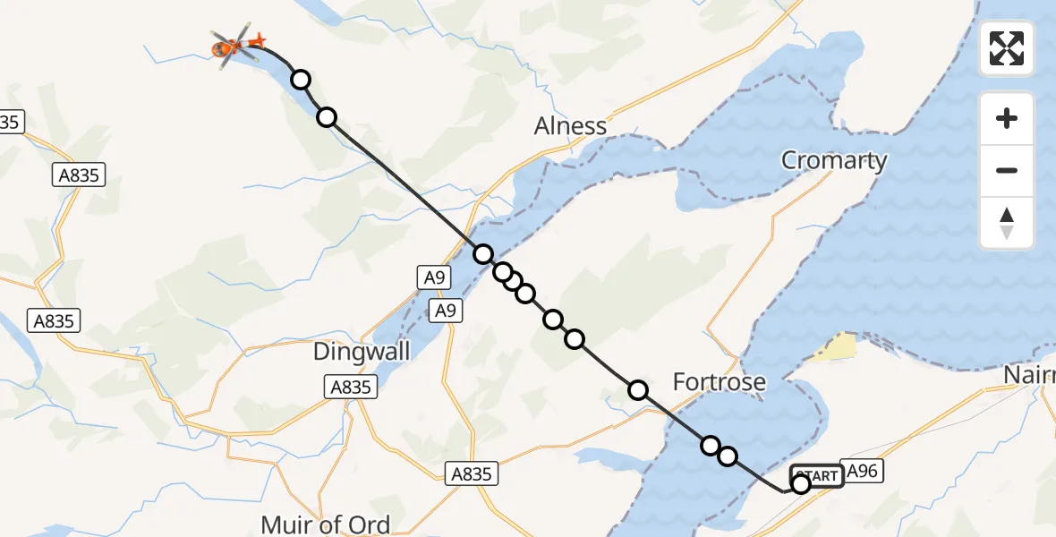 Flight route Coastguard Helicopter Inverness Airport - Loch Glass, 12 October 2026, 17:50