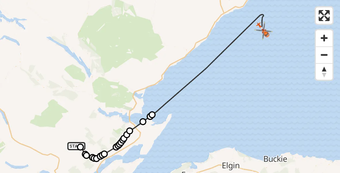Flight route Coastguard Helicopter Highland - North Sea, 12 October 2026, 18:15