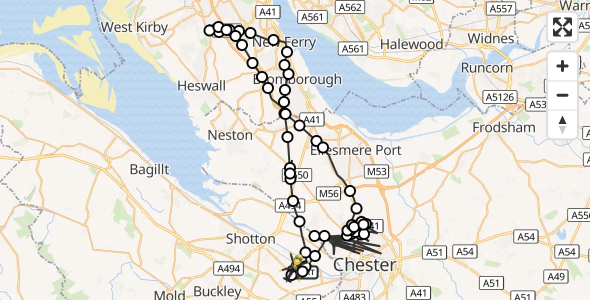 Flight route Police Helicopter Hawarden Airport - Hawarden Airport, 12 October 2026, 18:51