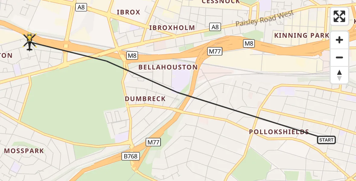 Flight route Police Helicopter Glasgow - Glasgow, 12 October 2026, 20:02