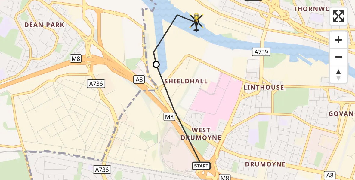 Flight route Police Helicopter Glasgow - Renfrew, 12 October 2026, 20:20