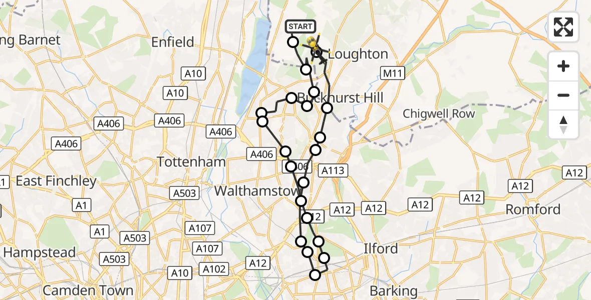 Flight route Police Helicopter Sewardstonebury - Sewardstonebury, 12 October 2026, 22:49