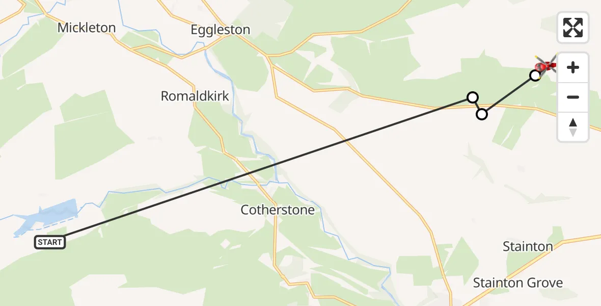 Flight route Air Ambulance Helicopter Cotherstone - Copley, 13 October 2026, 08:15