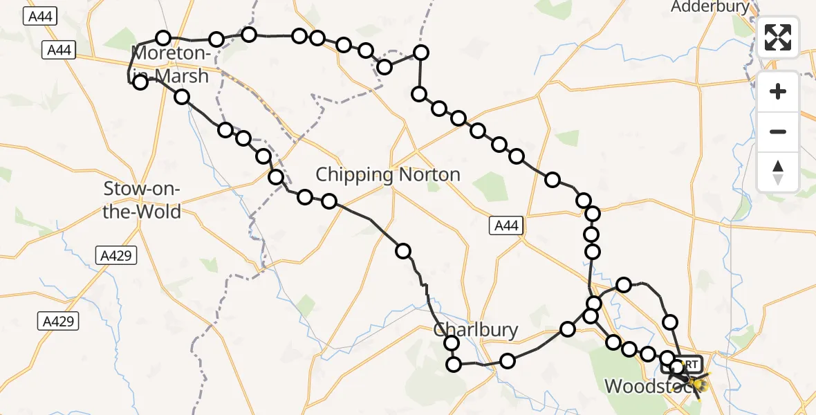 Flight route Police Helicopter Tackley - Cherwell, 13 October 2026, 08:25