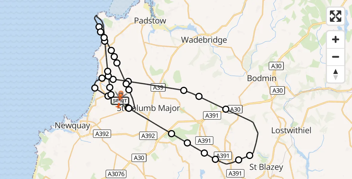 Flight route Coastguard Helicopter Cornwall Airport Newquay - Cornwall Airport Newquay, 13 October 2026, 08:37