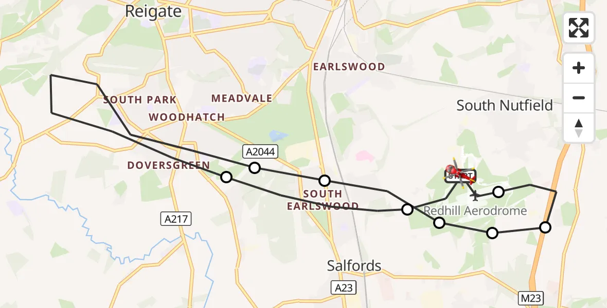 Flight route Air Ambulance Helicopter Redhill Aerodrome - Redhill Aerodrome, 13 October 2026, 08:43