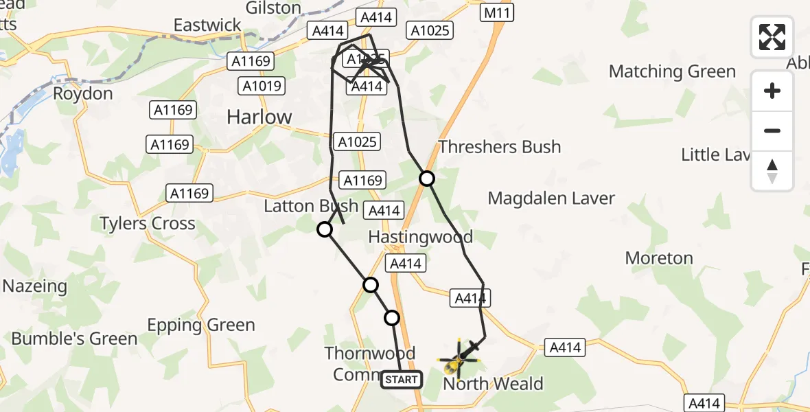 Flight route Police Helicopter North Weald Airfield - North Weald Airfield, 13 October 2026, 08:56