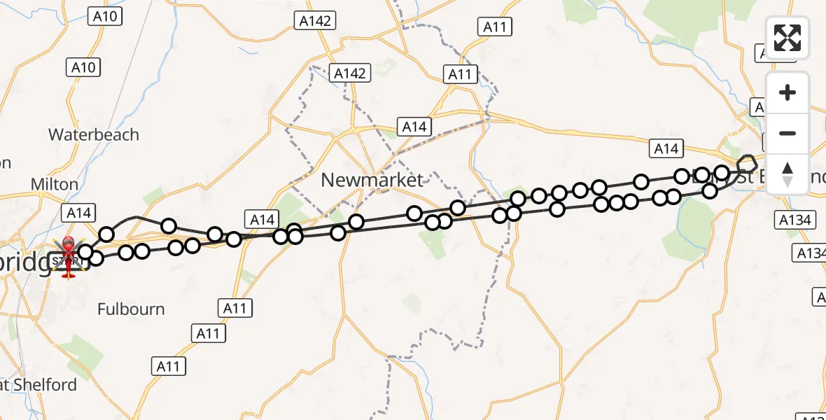 Flight route Air Ambulance Helicopter Cambridge City Airport - Cambridge City Airport, 13 October 2026, 09:08