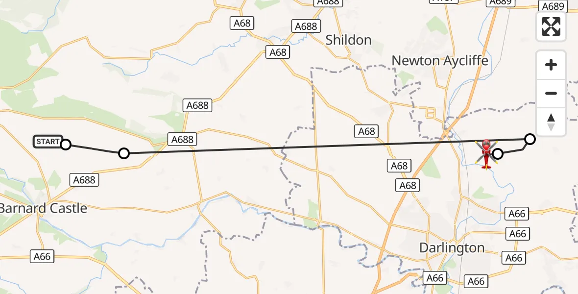 Flight route Air Ambulance Helicopter Marwood - Brafferton, 13 October 2026, 09:13