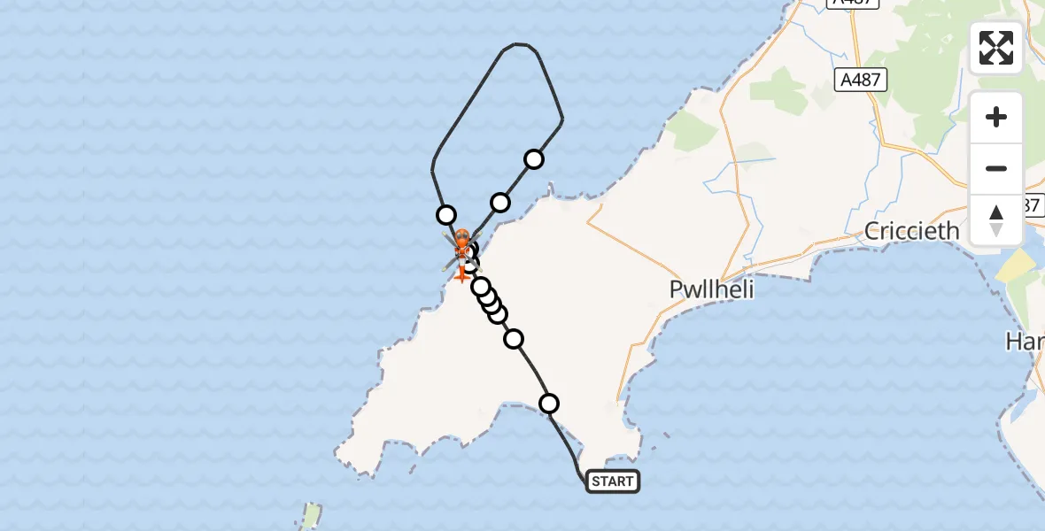 Flight route Coastguard Helicopter Llanengan - Tudweiliog, 13 October 2026, 09:17