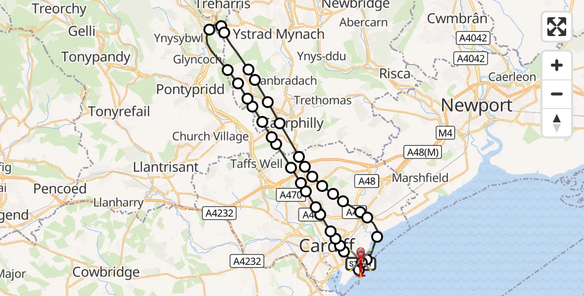 Flight route Air Ambulance Helicopter Cardiff Heliport - Cardiff Heliport, 13 October 2026, 09:32
