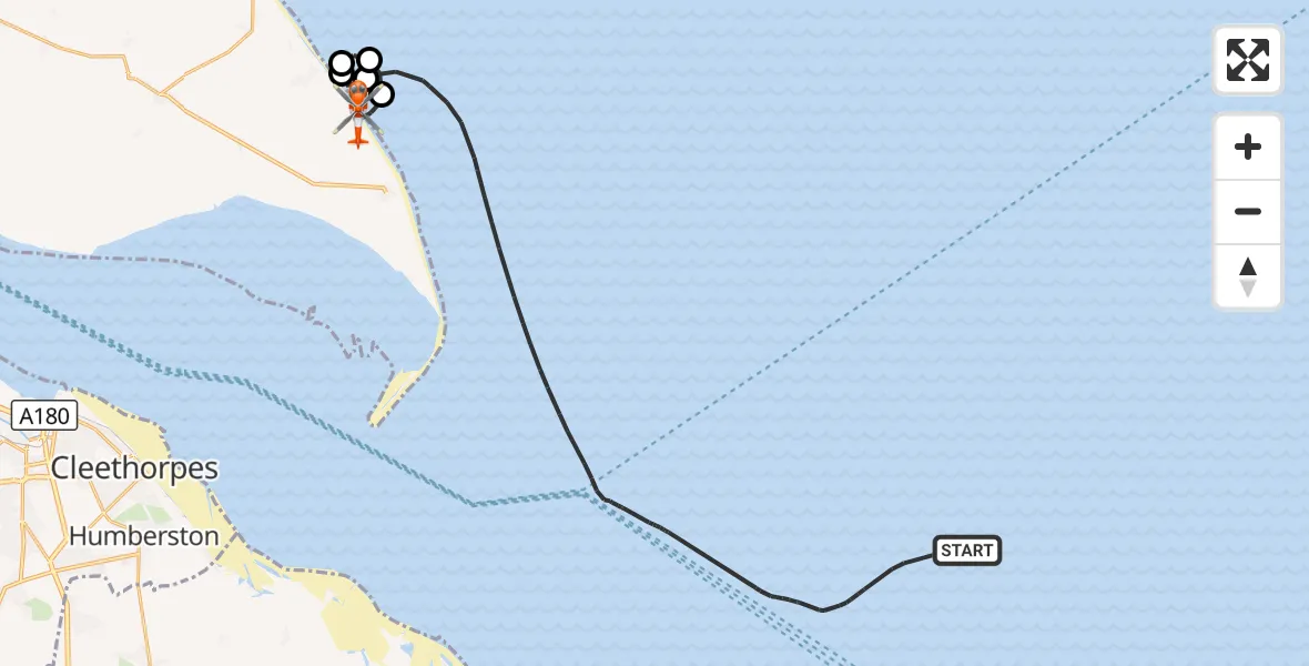 Flight route Coastguard Helicopter North Sea - Easington, 13 October 2026, 09:42