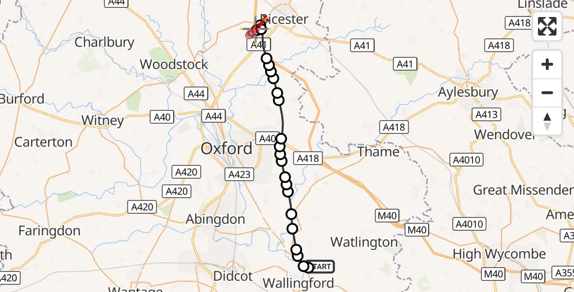Flight route Air Ambulance Helicopter RAF Benson - Chesterton, 13 October 2026, 09:46