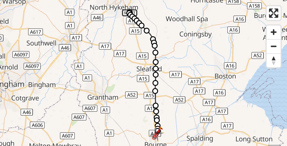 Flight route Air Ambulance Helicopter RAF Waddington - Morton, 13 October 2026, 09:49