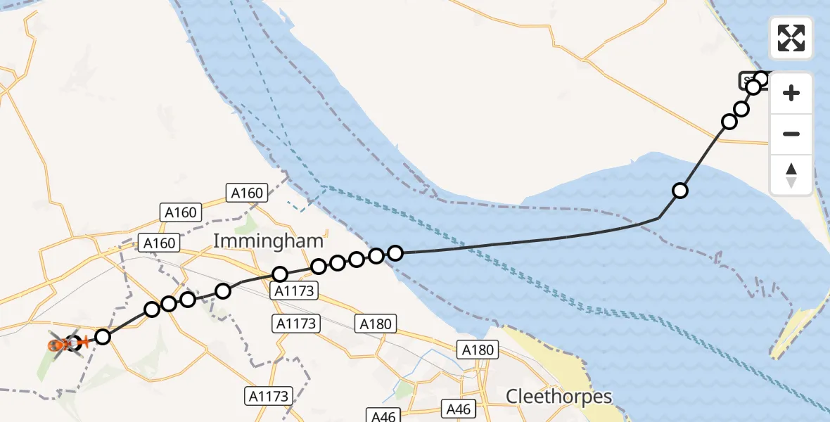 Flight route Coastguard Helicopter Holmpton - Humberside Airport, 13 October 2026, 10:16