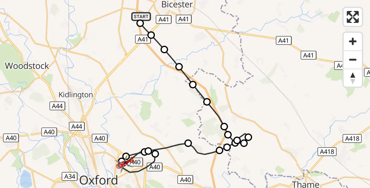 Flight route Air Ambulance Helicopter Chesterton - Oxford, 13 October 2026, 10:29