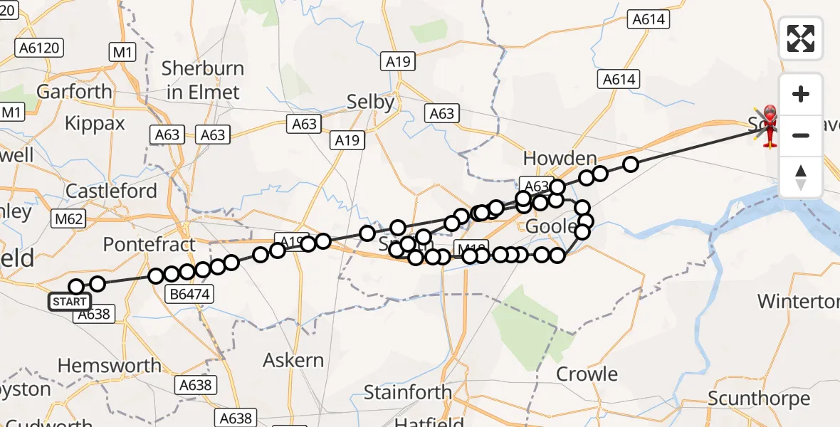 Flight route Air Ambulance Helicopter YAA Nostell Helicopter Port - North Cave, 13 October 2026, 10:41