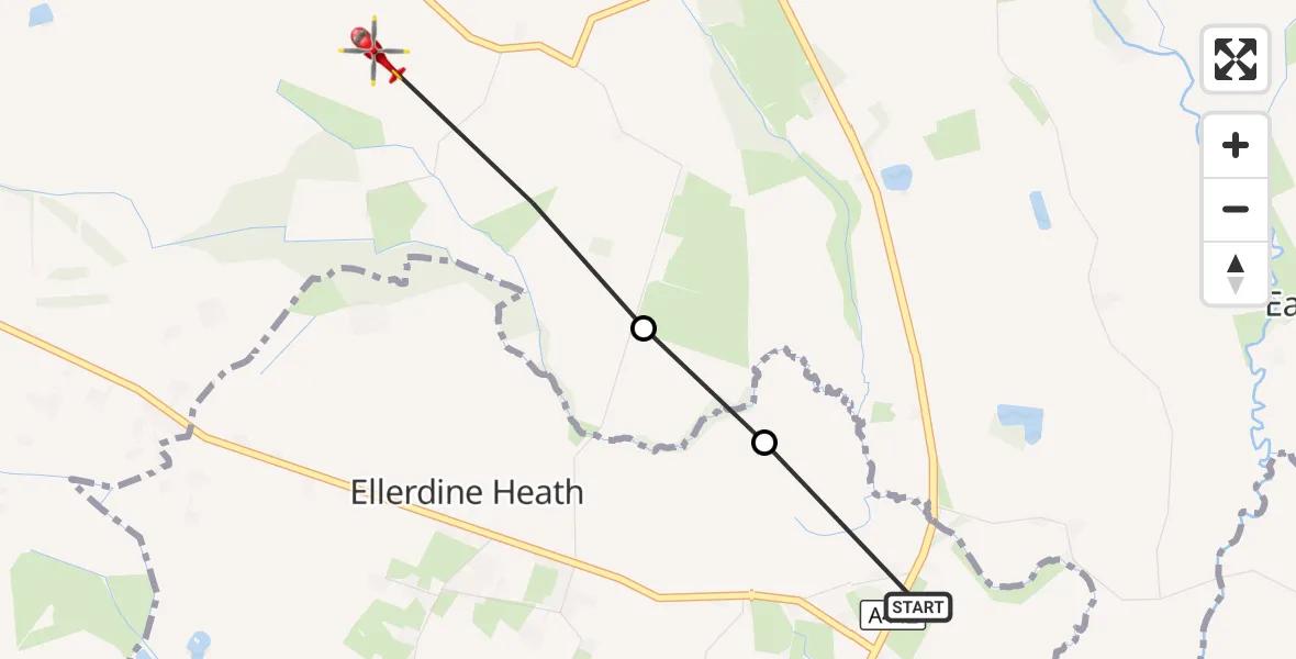 Flight route Air Ambulance Helicopter Cold Hatton Heath - Stanton upon Hine Heath, 13 October 2026, 10:43