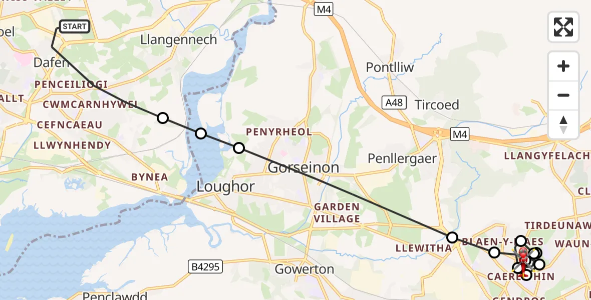 Flight route Air Ambulance Helicopter Dafen - Portmead, 13 October 2026, 11:33