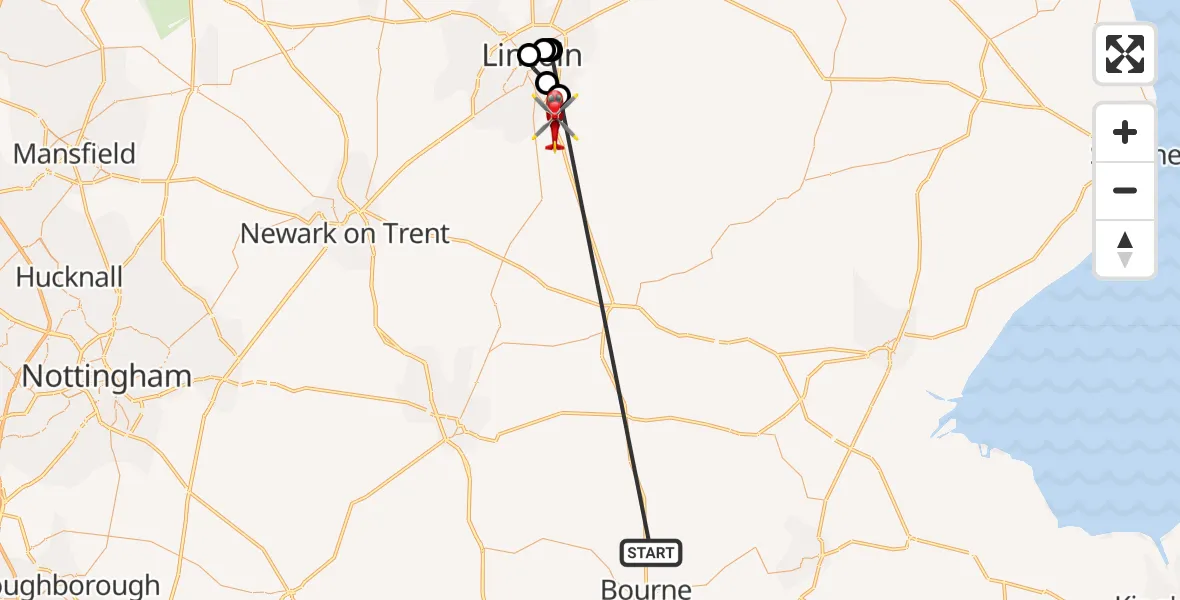 Flight route Air Ambulance Helicopter Morton - North Kesteven, 13 October 2026, 12:11