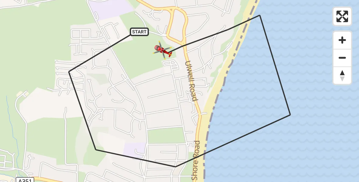 Flight route Air Ambulance Helicopter Swanage - Swanage, 13 October 2026, 13:17