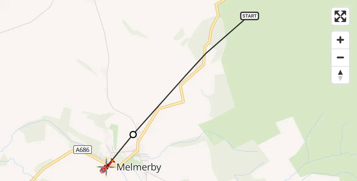 Flight route Air Ambulance Helicopter Gamblesby - Melmerby, 13 October 2026, 14:05