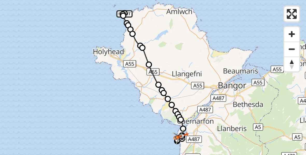 Flight route Coastguard Helicopter Cylch-y-Garn - Caernarfon Airport, 13 October 2026, 14:25