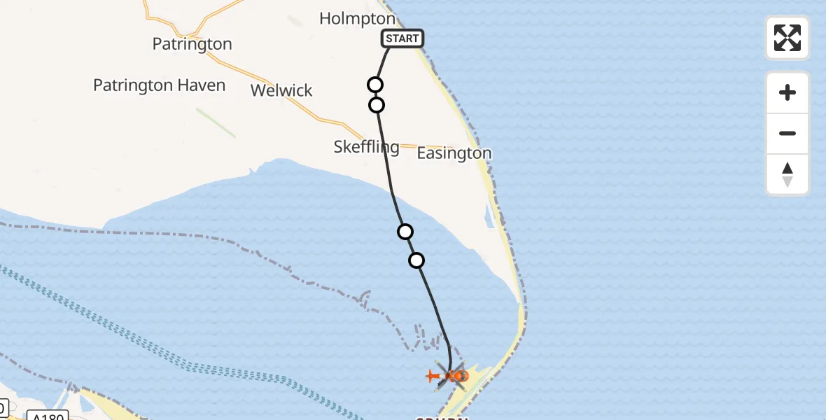 Flight route Coastguard Helicopter Holmpton - North Sea, 13 October 2026, 14:30