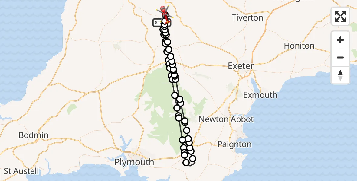 Flight route Air Ambulance Helicopter Winkleigh - Riddlecombe, 13 October 2026, 14:39