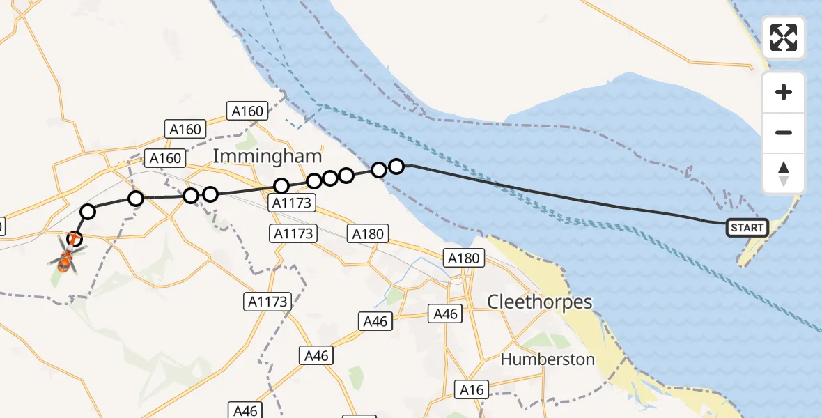 Flight route Coastguard Helicopter North Sea - Humberside Airport, 13 October 2026, 14:52