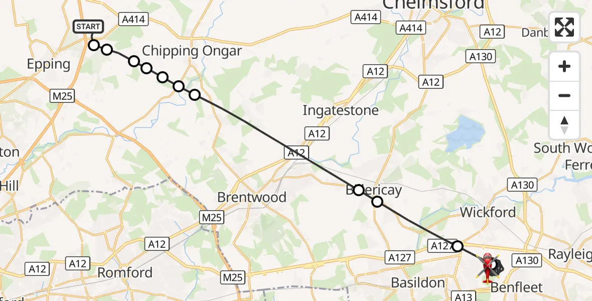 Flight route Air Ambulance Helicopter North Weald Airfield - Basildon, 13 October 2026, 15:32