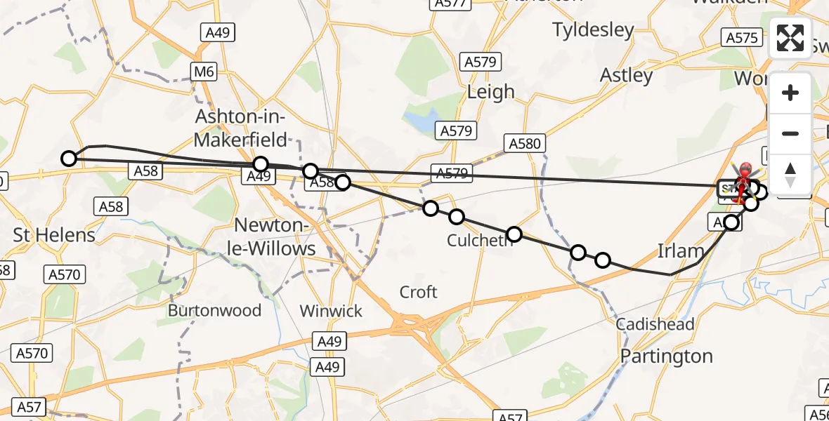 Flight route Air Ambulance Helicopter Manchester Barton Aerodrome - Manchester Barton Aerodrome, 13 October 2026, 16:40