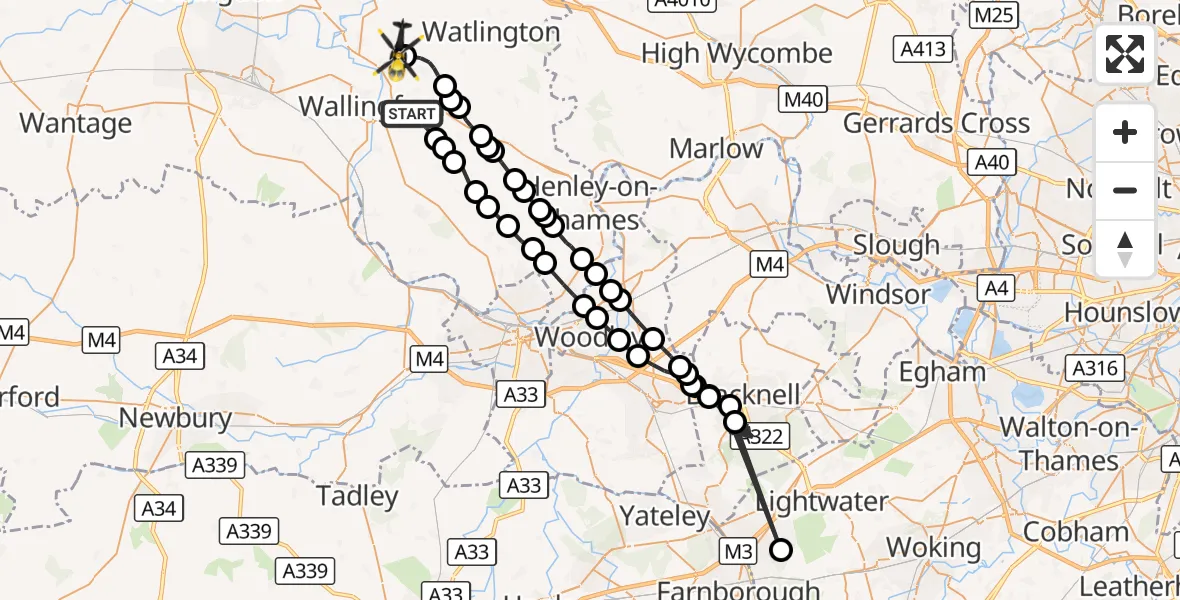 Flight route Police Helicopter South Oxfordshire - Benson, 13 October 2026, 16:52
