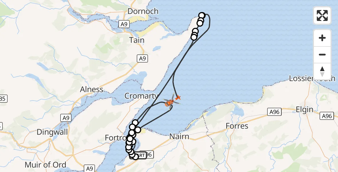 Flight route Coastguard Helicopter Inverness Airport - North Sea, 13 October 2026, 17:11