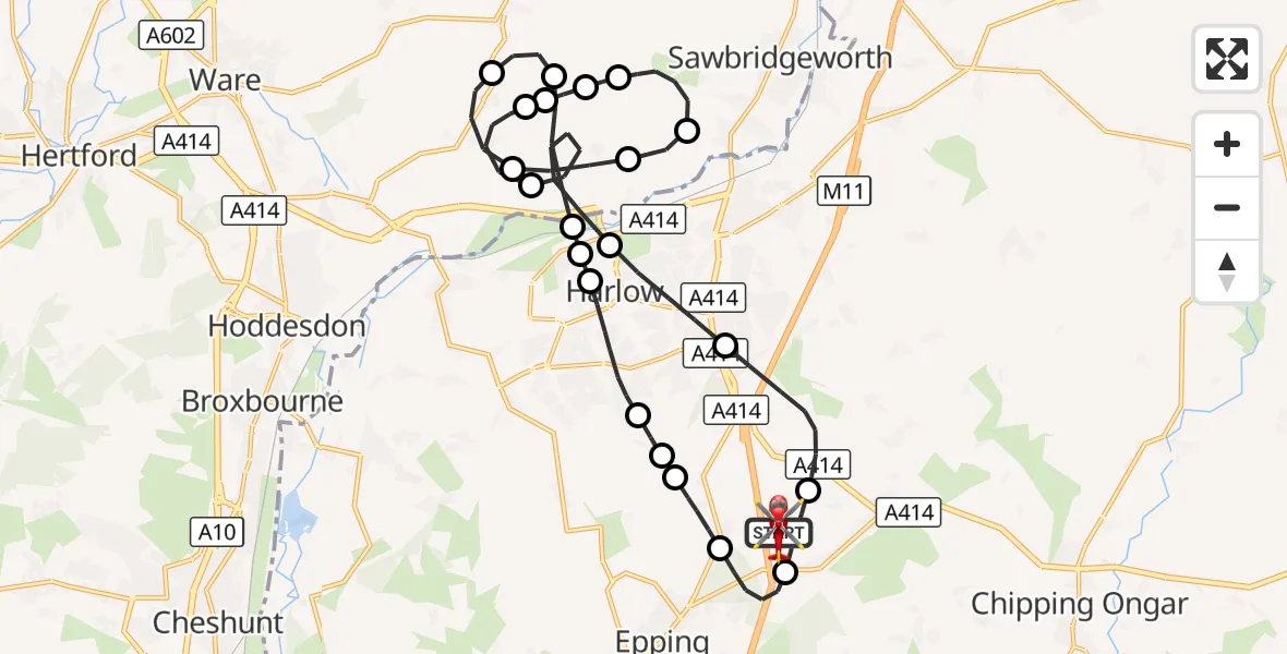 Flight route Air Ambulance Helicopter North Weald Airfield - North Weald Airfield, 13 October 2026, 17:45