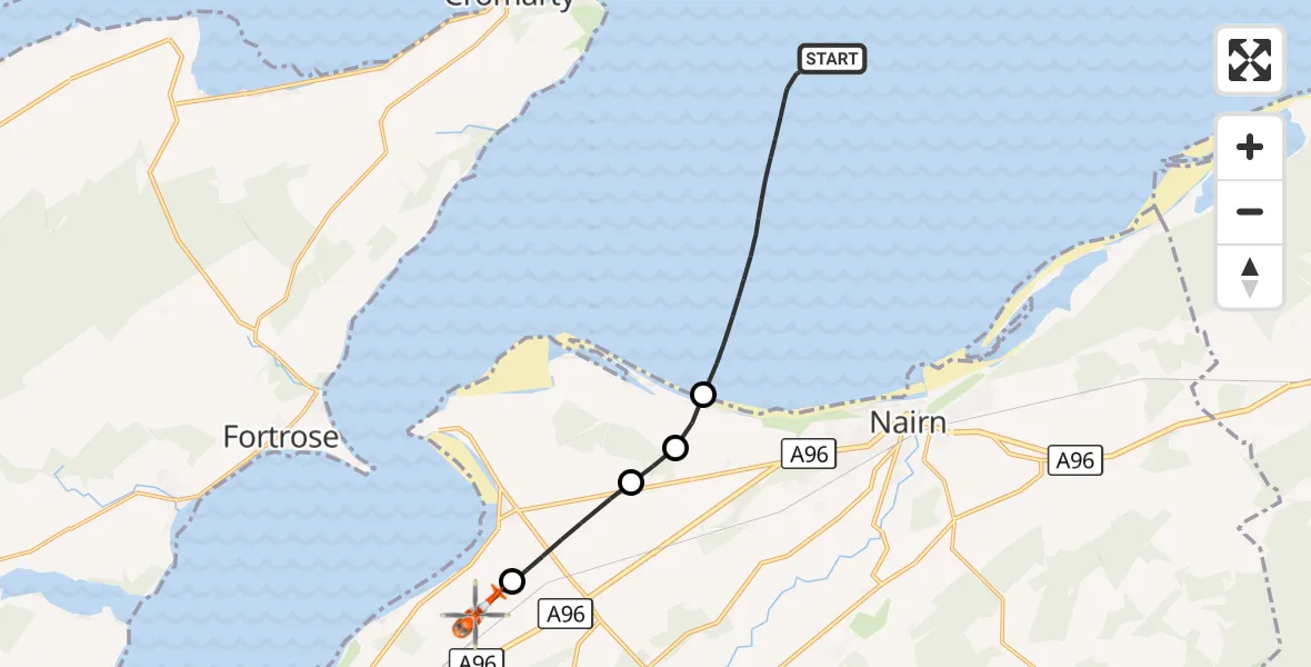 Flight route Coastguard Helicopter North Sea - Inverness Airport, 13 October 2026, 18:26