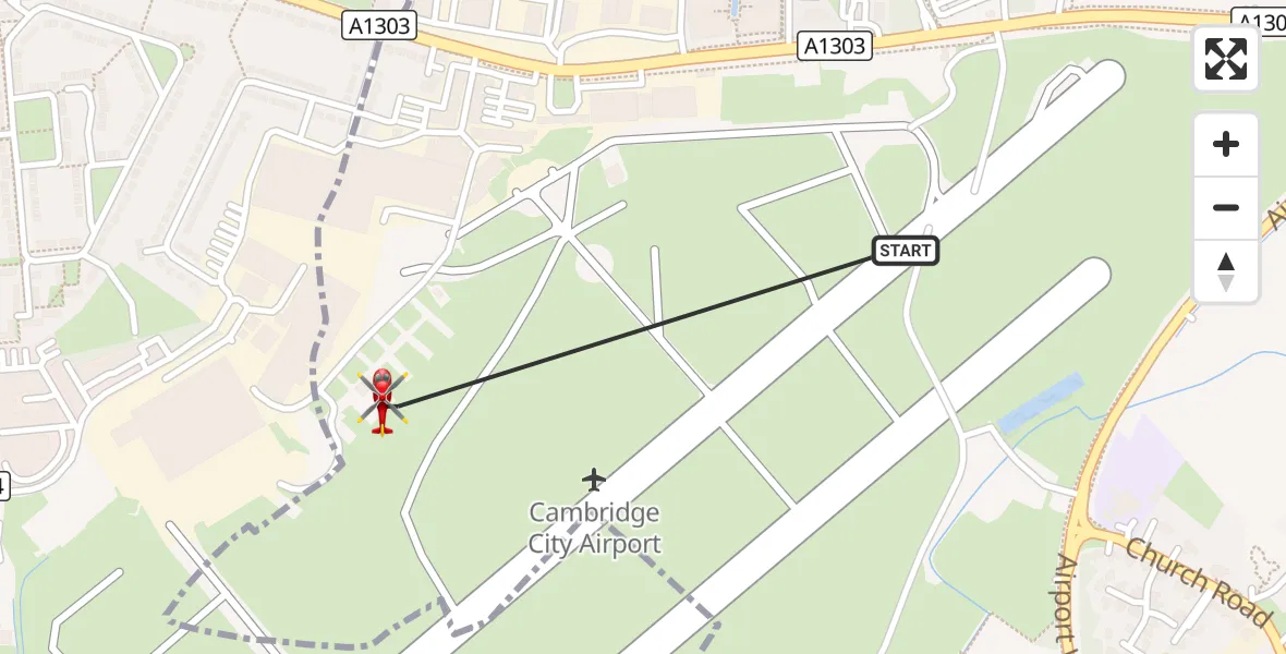 Flight route Air Ambulance Helicopter Cambridge City Airport - Cambridge City Airport, 13 October 2026, 18:41