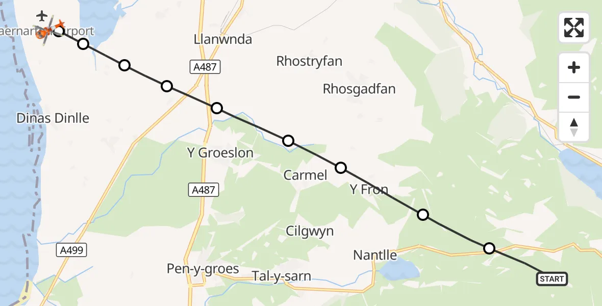 Flight route Coastguard Helicopter Llanllyfni - Caernarfon Airport, 13 October 2026, 19:05