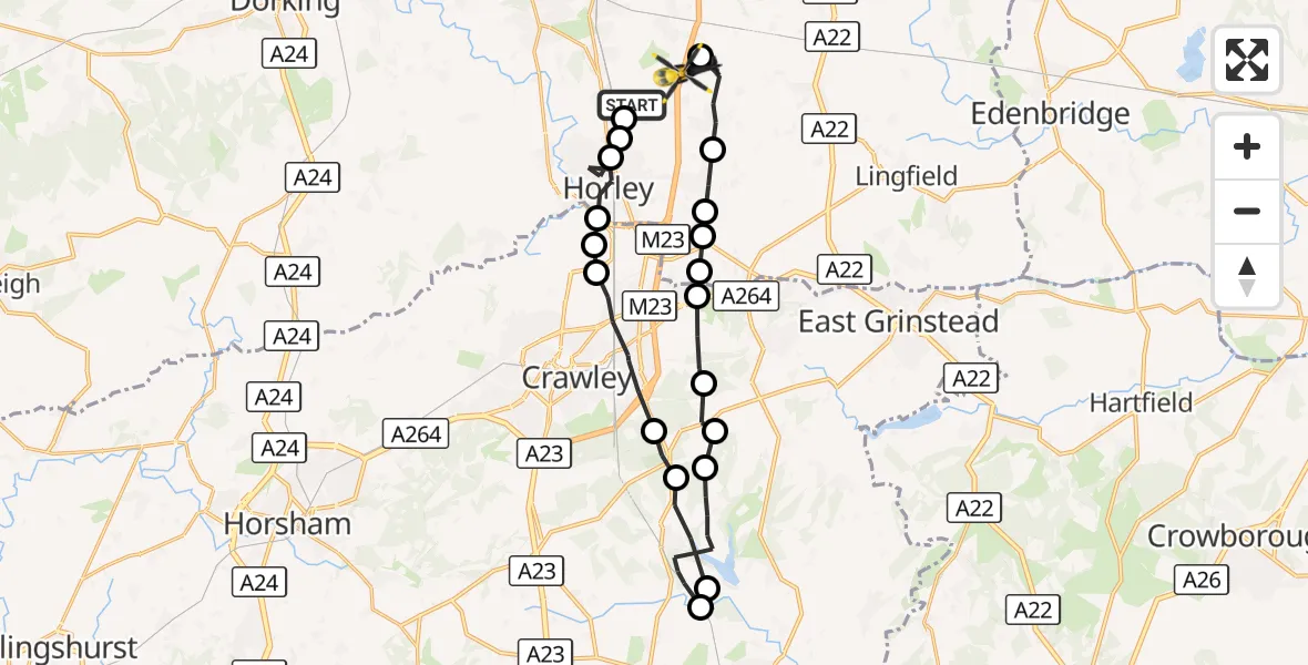 Flight route Police Helicopter Salfords - South Nutfield, 13 October 2026, 19:19
