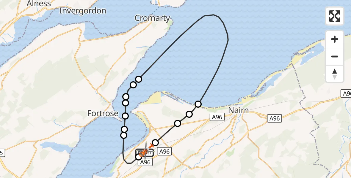 Flight route Coastguard Helicopter Inverness Airport - Inverness Airport, 13 October 2026, 19:23